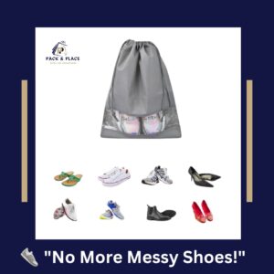 travel shoe storage bag with clear window – non woven & pvc