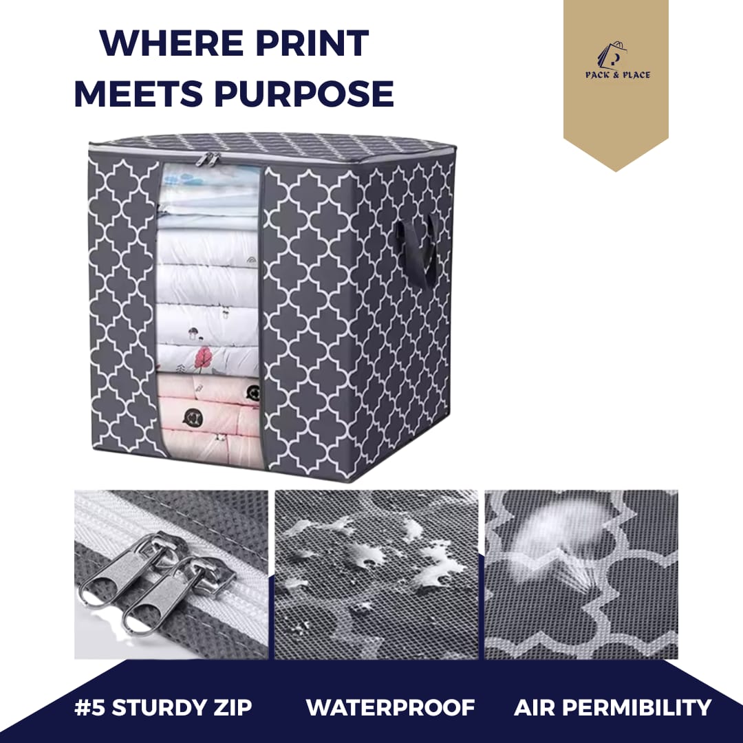 foldable black quilt storage bag – bedding & clothes organizer