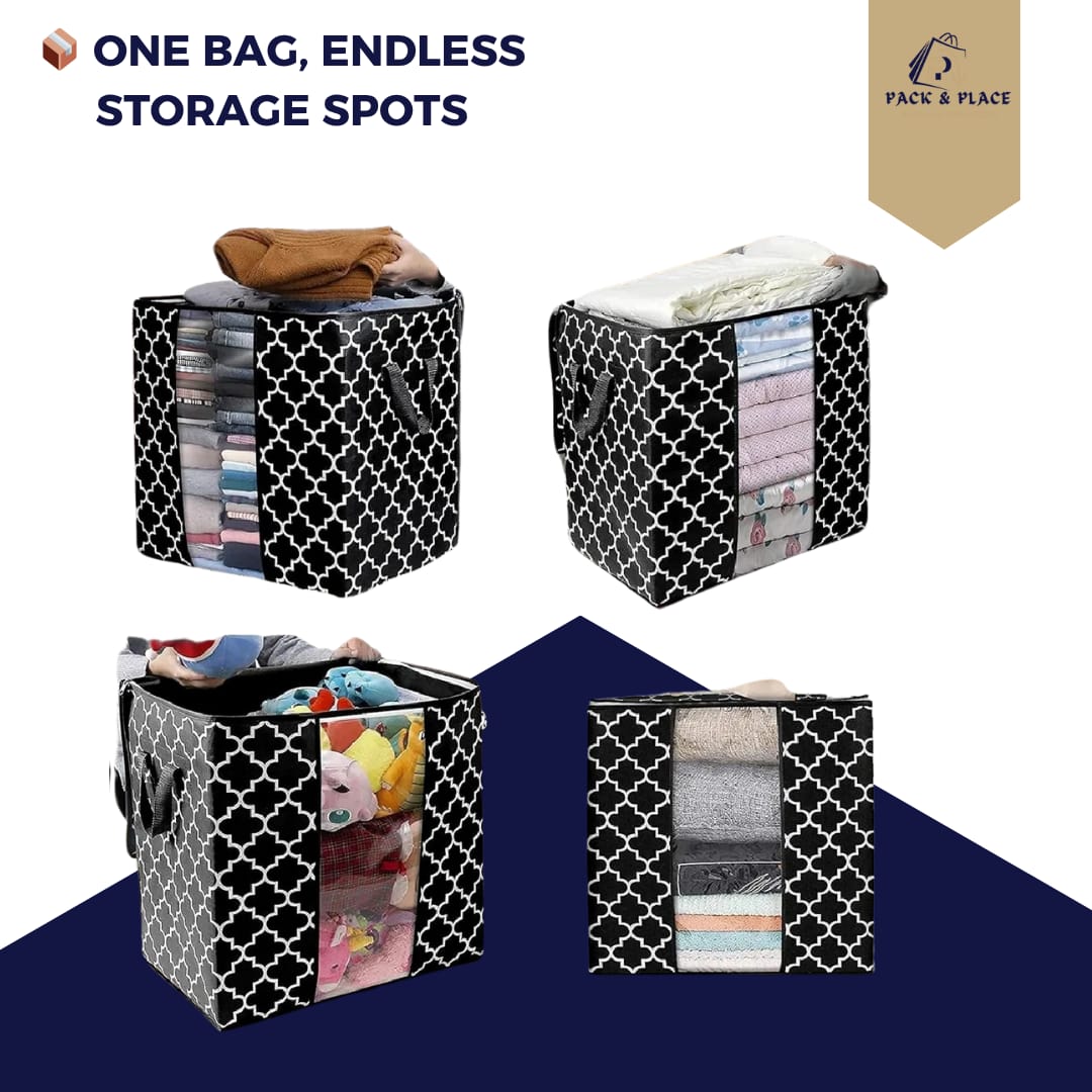 foldable black quilt storage bag – bedding & clothes organizer