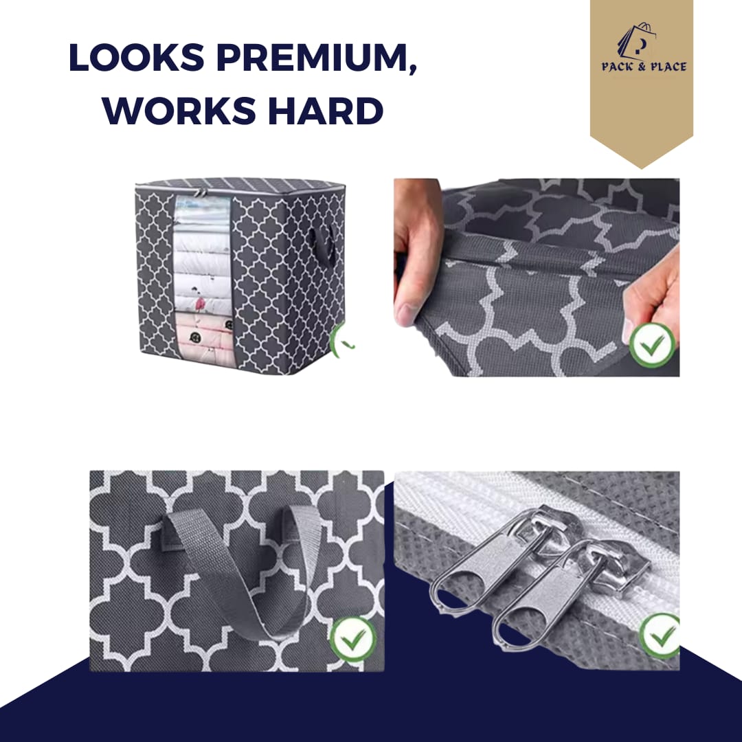 foldable black quilt storage bag – bedding & clothes organizer