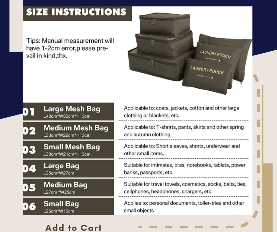 6 piece travel storage bag set โ luggage & wardrobe organizer