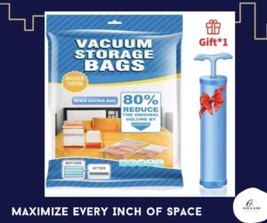 5 Pcs Vacuum Storage Bags with Hand Pump – Space Saver for Clothes, Blankets & Bedding