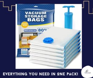 Vacuum storage bag compressing clothes to save space in closet