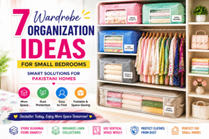 Wardrobe organization ideas for small bedrooms in Pakistan using foldable storage bags and clothes organizers